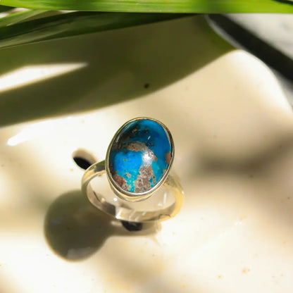 Firoza stone ring for good luck money, wealth, protection and mental peace (अभिमंत्रित)
