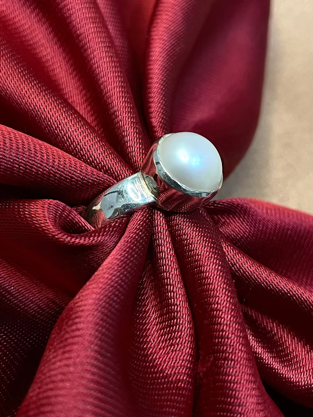 Moti ring for good luck money, wealth, protection and mental peace (अभिमंत्रित)