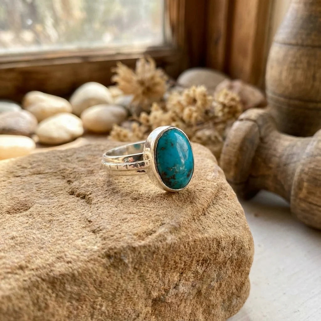 Firoza stone ring for good luck money, wealth, protection and mental peace (अभिमंत्रित)