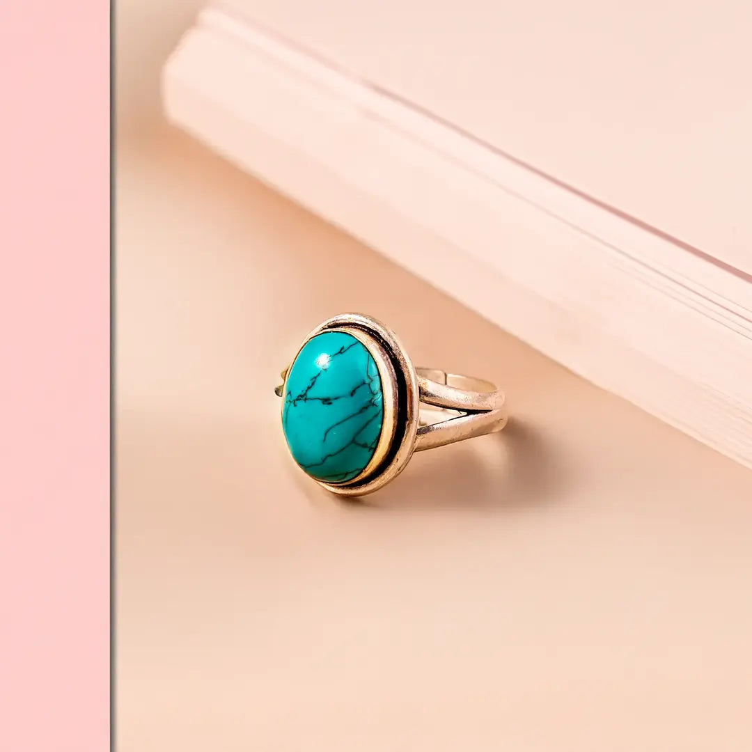 Firoza stone ring for good luck money, wealth, protection and mental peace (अभिमंत्रित)